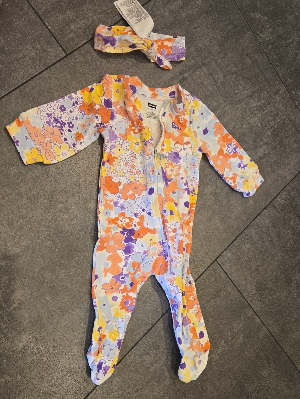 Levi's Purple & Orange Floral Zip One-Piece with Headband 9month